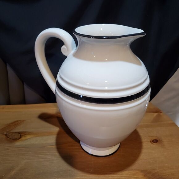 Farval Ceramics Large Pitcher Black & White, Handcrafted In Portugal - Picture 1 of 10